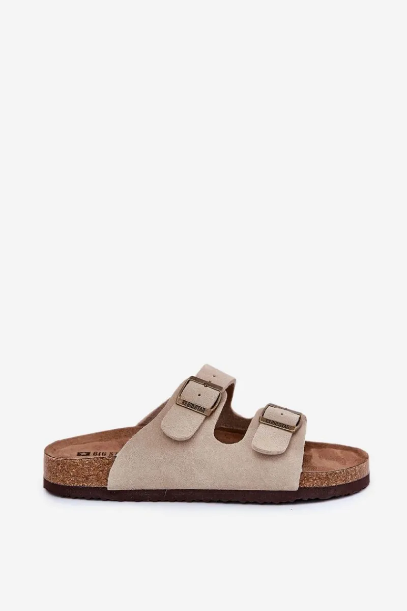 Klapki Damskie Big Star|Klapki Damskie Klasyczne>Big Star Shoes Zamszowe Klapki Damskie Z Klamrami Big Star RR274A391 Beżowe Beżowy