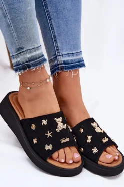 Clearance Buty damskie Vinceza Zamszowe Klapki Damskie Z Przypinkami Vinceza 66741 Czarne Czarny