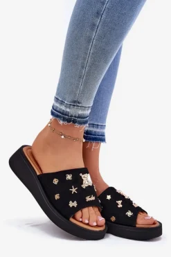 Clearance Buty damskie Vinceza Zamszowe Klapki Damskie Z Przypinkami Vinceza 66741 Czarne Czarny