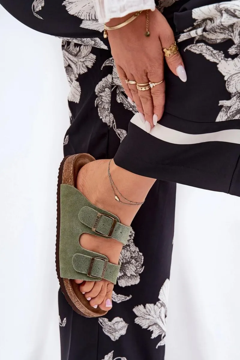 Best Big Star Shoes Zamszowe Klapki Damskie Z Klamrami Big Star RR274A393 Zielone Zielony