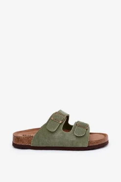 Best Big Star Shoes Zamszowe Klapki Damskie Z Klamrami Big Star RR274A393 Zielone Zielony