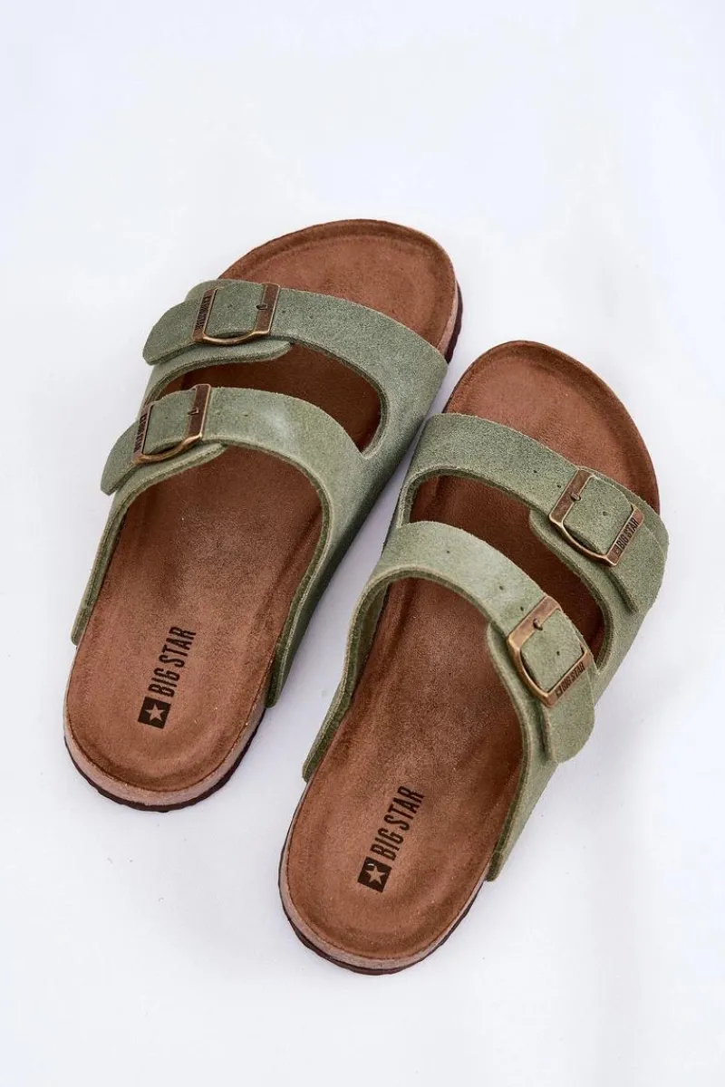 Best Big Star Shoes Zamszowe Klapki Damskie Z Klamrami Big Star RR274A393 Zielone Zielony