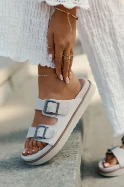 Discount Zamszowe Klapki Damskie Z Klamrami DFSH405001 Beżowe Damskie Klapki Damskie Klasyczne