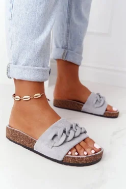 Online Boto Zamszowe Klapki Na Korkowej Podeszwie Szare Makayla