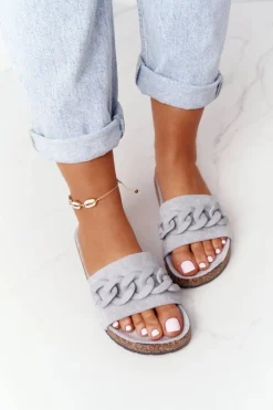 Online Boto Zamszowe Klapki Na Korkowej Podeszwie Szare Makayla