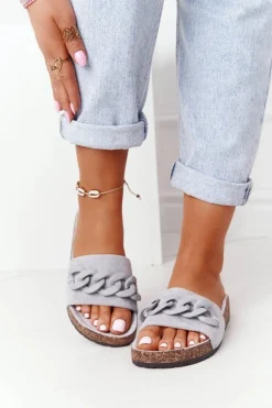 Online Boto Zamszowe Klapki Na Korkowej Podeszwie Szare Makayla