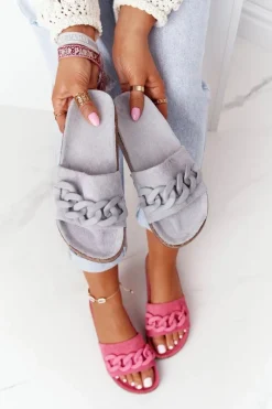 Online Boto Zamszowe Klapki Na Korkowej Podeszwie Szare Makayla