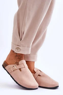 Hot Zamszowe Klapki Na Korkowej Platformie Beżowe Vellma Damskie Klapki Korkowe|Klapki Na Platformie