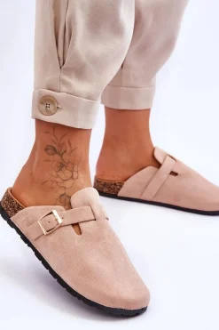 Hot Zamszowe Klapki Na Korkowej Platformie Beżowe Vellma Damskie Klapki Korkowe|Klapki Na Platformie