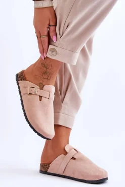 Hot Zamszowe Klapki Na Korkowej Platformie Beżowe Vellma Damskie Klapki Korkowe|Klapki Na Platformie