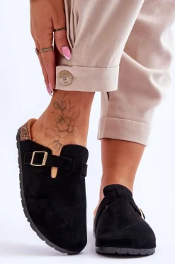 Klapki Korkowe|Klapki Na Platformie>Boto Zamszowe Klapki Na Korkowej Platformie Czarne Vellma