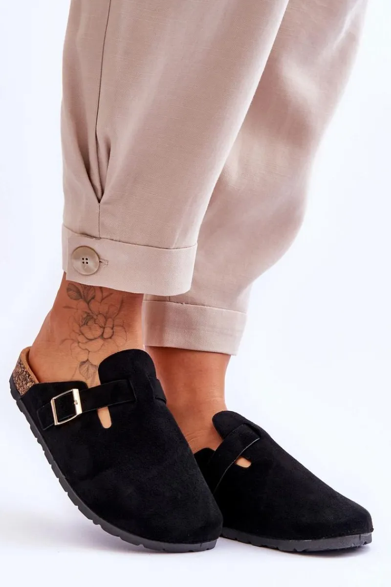 Klapki Korkowe|Klapki Na Platformie>Boto Zamszowe Klapki Na Korkowej Platformie Czarne Vellma