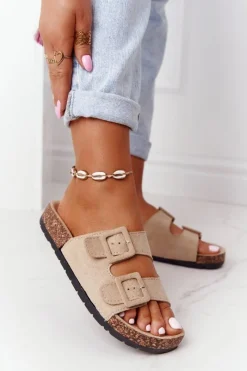 Best Zamszowe Klapki Na Korkowej Podeszwie Beżowe Jennifer Damskie Klapki Korkowe|Klapki Damskie Klasyczne