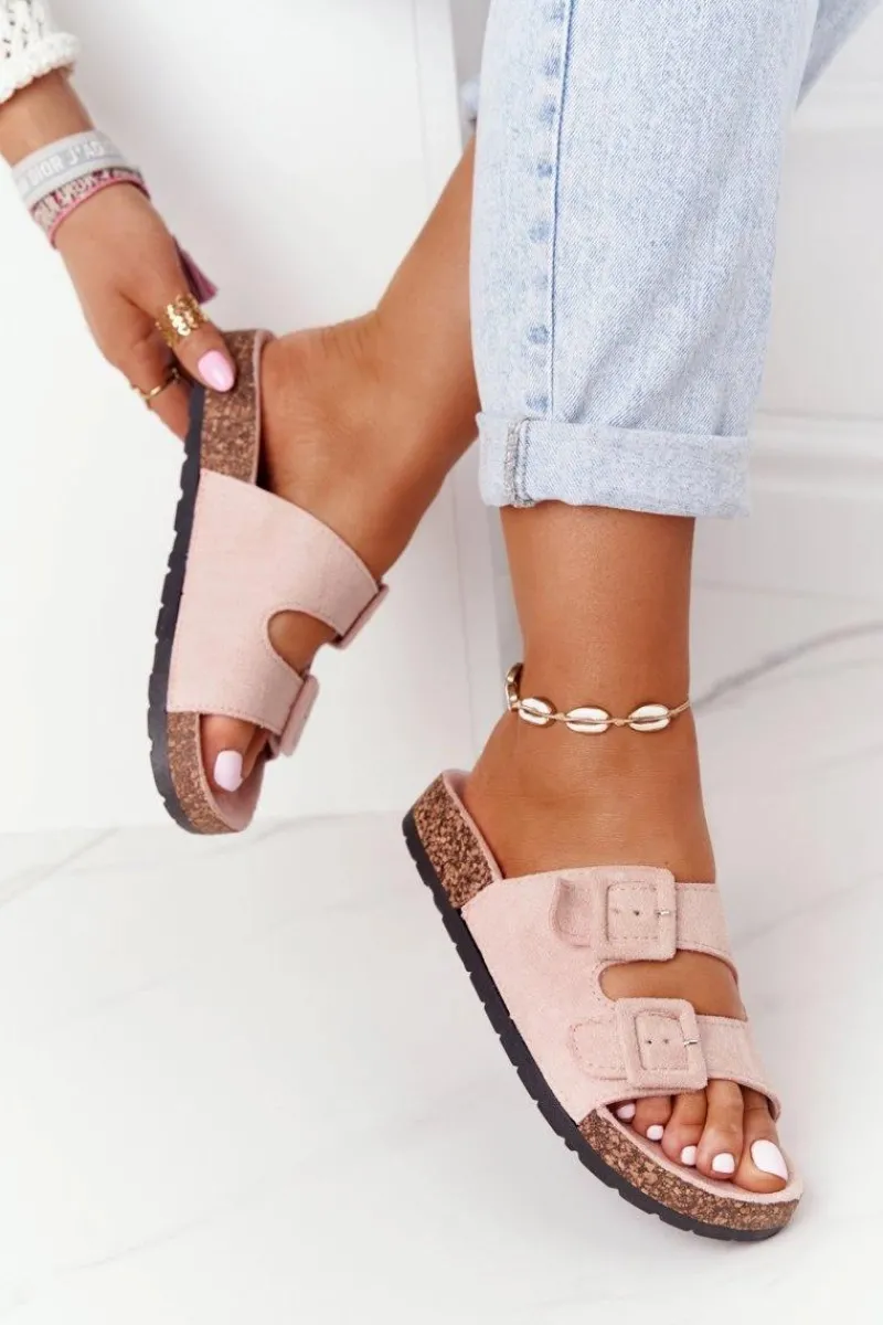 Klapki Korkowe|Klapki Damskie Klasyczne>Boto Zamszowe Klapki Na Korkowej Podeszwie Jasnoróżowe Jennifer