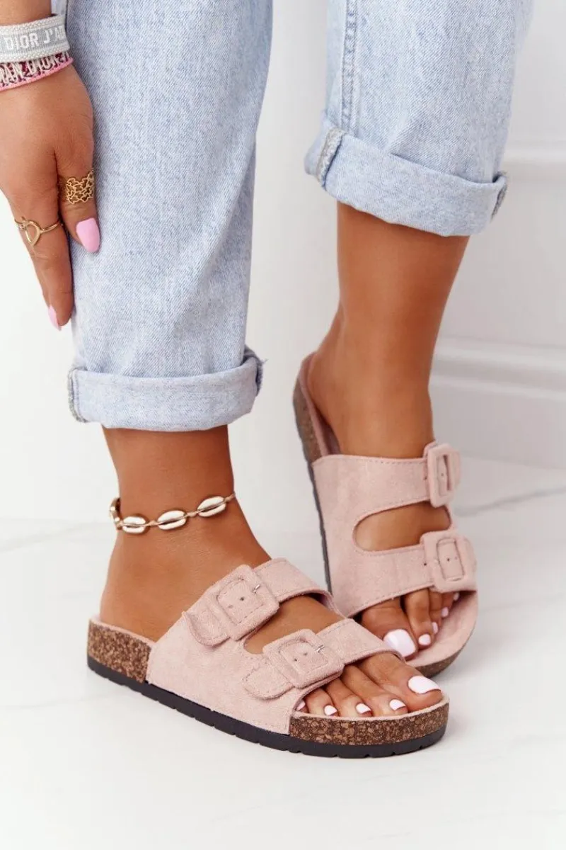 Klapki Korkowe|Klapki Damskie Klasyczne>Boto Zamszowe Klapki Na Korkowej Podeszwie Jasnoróżowe Jennifer