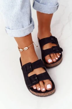 Best Zamszowe Klapki Na Korkowej Podeszwie Czarne Jennifer Damskie Klapki Korkowe|Klapki Damskie Klasyczne