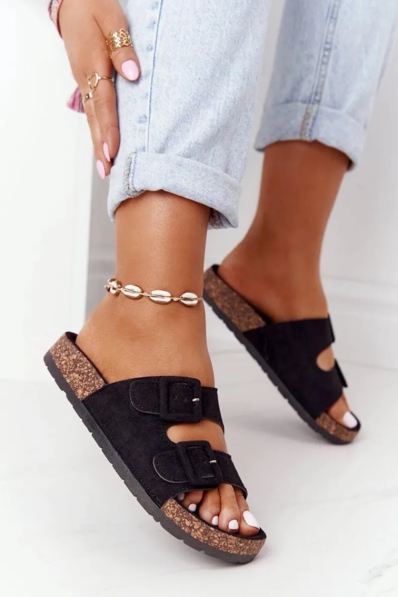 Best Zamszowe Klapki Na Korkowej Podeszwie Czarne Jennifer Damskie Klapki Korkowe|Klapki Damskie Klasyczne