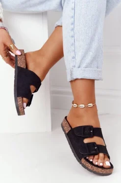 Best Zamszowe Klapki Na Korkowej Podeszwie Czarne Jennifer Damskie Klapki Korkowe|Klapki Damskie Klasyczne