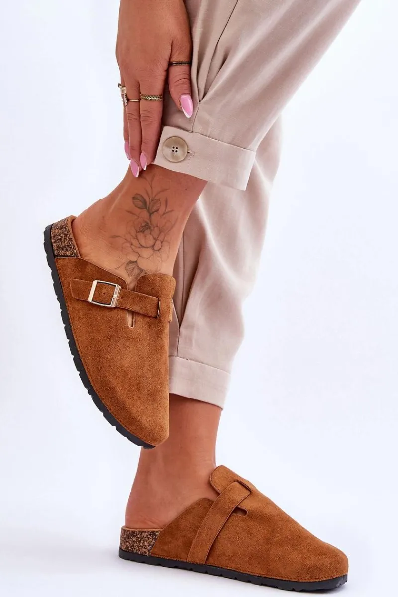 Hot Boto Zamszowe Klapki Na Korkowej Platformie Camel Vellma