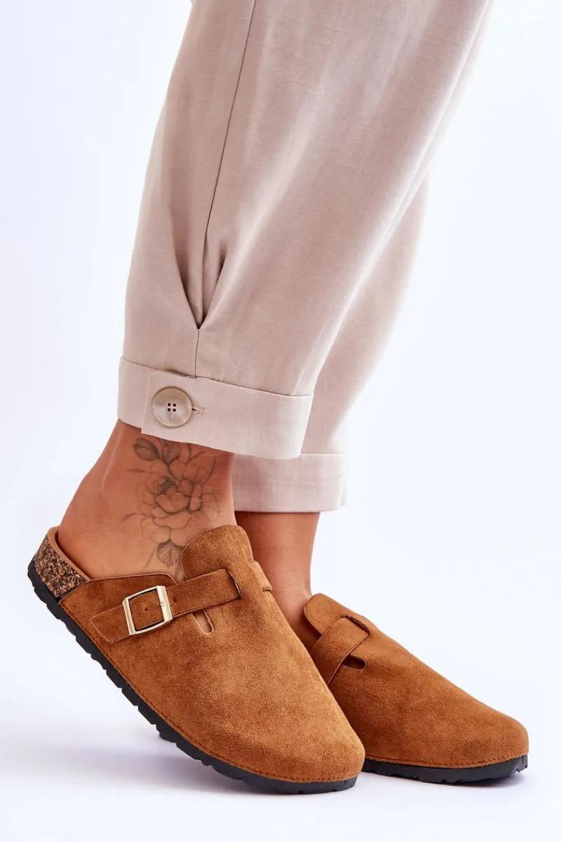 Hot Boto Zamszowe Klapki Na Korkowej Platformie Camel Vellma