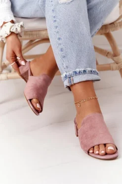 Best Buty Sergio Leone Zamszowe Klapki Na Obcasie Sergio Leone KL313 Różowe