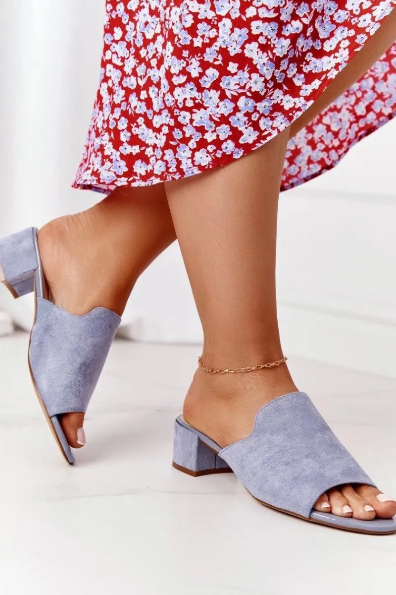 Clearance Zamszowe Klapki Na Obcasie Sergio Leone KL313 Niebieskie Damskie Klapki Na Obcasie|Klapki Damskie Klasyczne