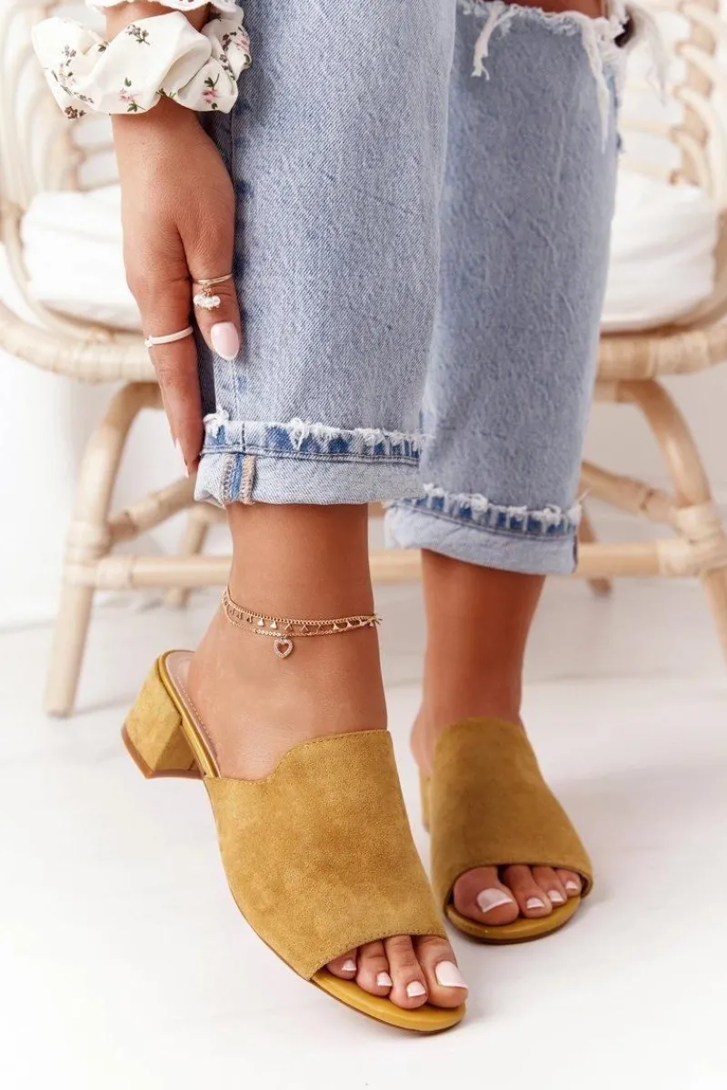 Klapki Na Obcasie|Klapki Damskie Klasyczne>Buty Sergio Leone Zamszowe Klapki Na Obcasie Sergio Leone KL313 Żółte