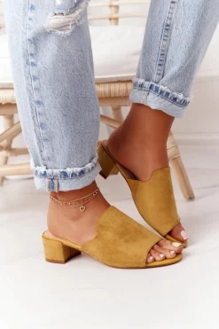 Klapki Na Obcasie|Klapki Damskie Klasyczne>Buty Sergio Leone Zamszowe Klapki Na Obcasie Sergio Leone KL313 Żółte