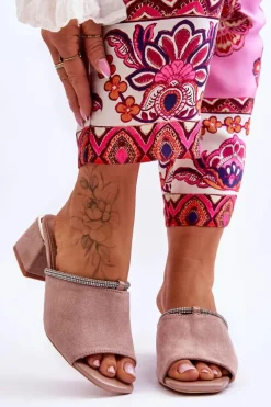 Klapki Na Obcasie|Klapki Damskie Klasyczne>Damskie buty S.Barski Zamszowe Klapki Na Obcasie S.Barski KV-612-2 Beżowe Beżowy