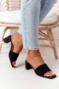 Klapki Na Obcasie|Klapki Damskie Klasyczne>Damskie buty S.Barski Zamszowe Klapki Na Obcasie S.Barski 238-S1 Czarne