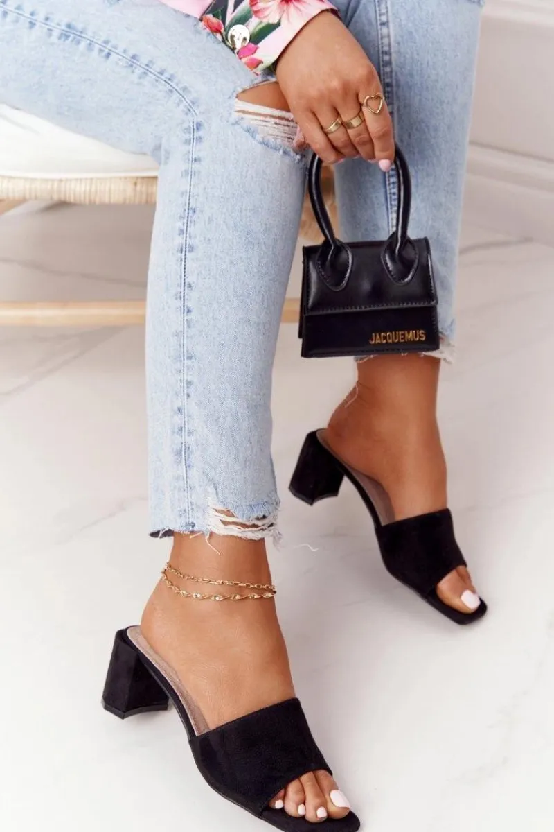 Klapki Na Obcasie|Klapki Damskie Klasyczne>Damskie buty S.Barski Zamszowe Klapki Na Obcasie S.Barski 238-S1 Czarne