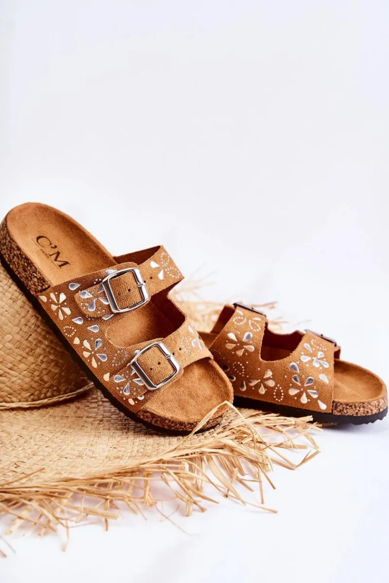 Best Boto Zamszowe Klapki Z Dżetami Brązowe Dalvio