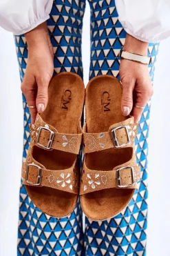 Best Boto Zamszowe Klapki Z Dżetami Brązowe Dalvio