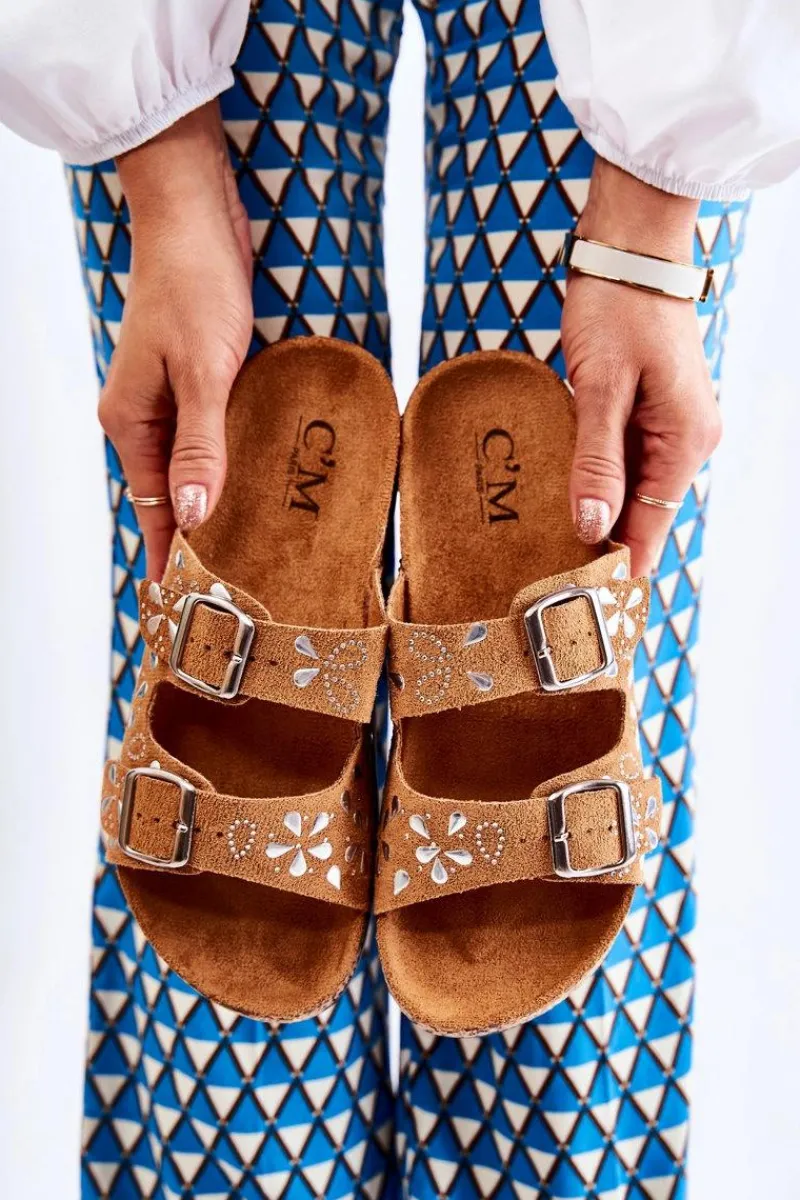 Best Boto Zamszowe Klapki Z Dżetami Brązowe Dalvio