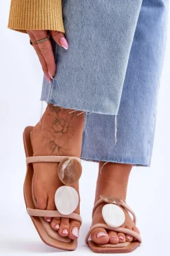 Online Boto Zamszowe Klapki Z Ozdobami Nude Victoria