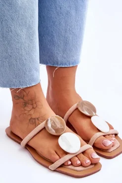 Online Boto Zamszowe Klapki Z Ozdobami Nude Victoria