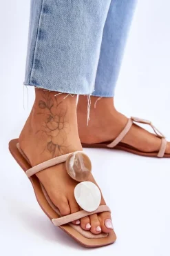 Online Boto Zamszowe Klapki Z Ozdobami Nude Victoria