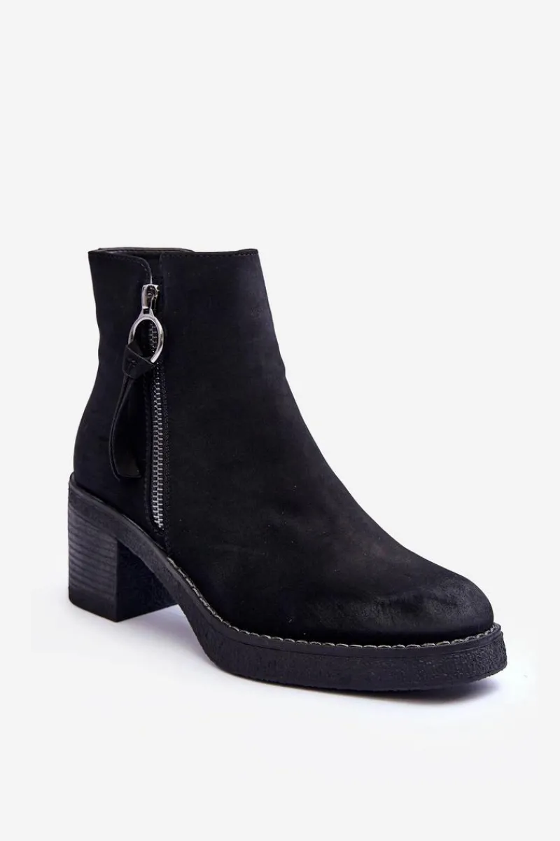 New Zamszowe Klasyczne Botki Damskie Czarne Limoso Damskie Botki Ocieplane|Czarne Botki