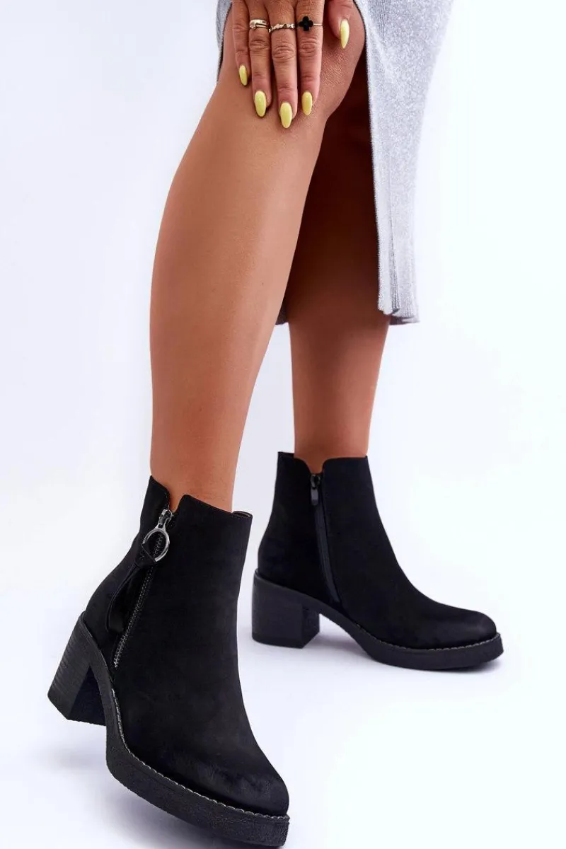 New Zamszowe Klasyczne Botki Damskie Czarne Limoso Damskie Botki Ocieplane|Czarne Botki