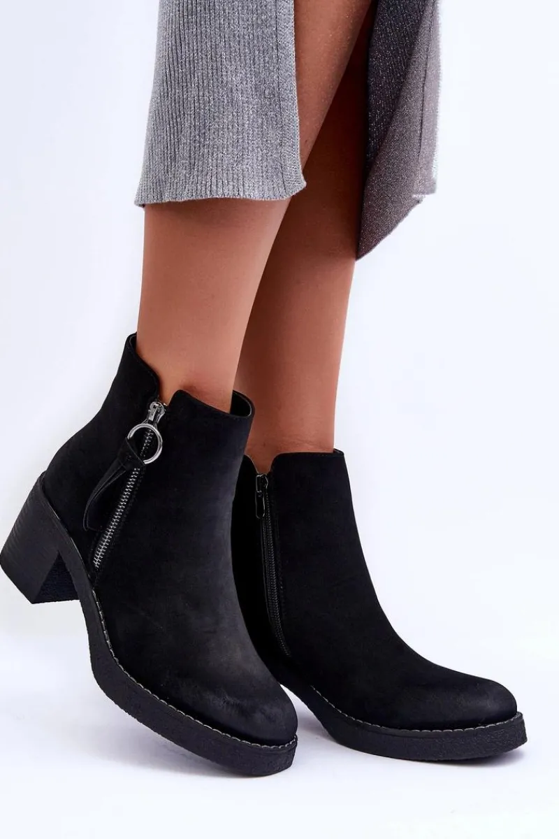 New Zamszowe Klasyczne Botki Damskie Czarne Limoso Damskie Botki Ocieplane|Czarne Botki