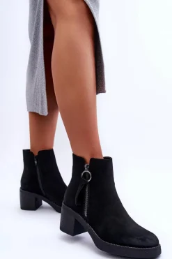 New Zamszowe Klasyczne Botki Damskie Czarne Limoso Damskie Botki Ocieplane|Czarne Botki