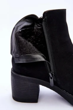 New Zamszowe Klasyczne Botki Damskie Czarne Limoso Damskie Botki Ocieplane|Czarne Botki