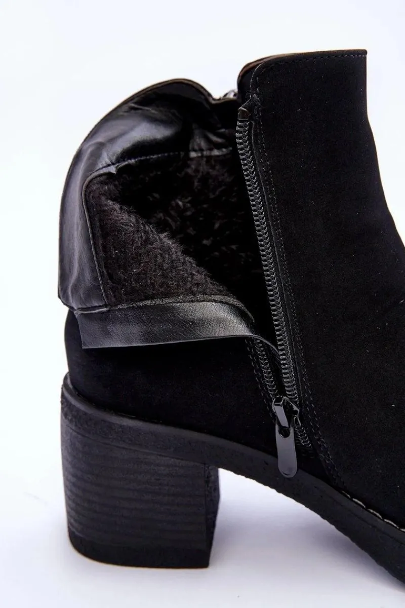 New Zamszowe Klasyczne Botki Damskie Czarne Limoso Damskie Botki Ocieplane|Czarne Botki