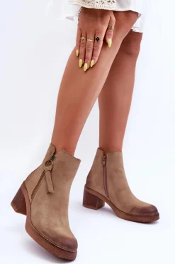 Discount Zamszowe Klasyczne Botki Damskie Beżowe Limoso Damskie Botki Ocieplane|Czarne Botki