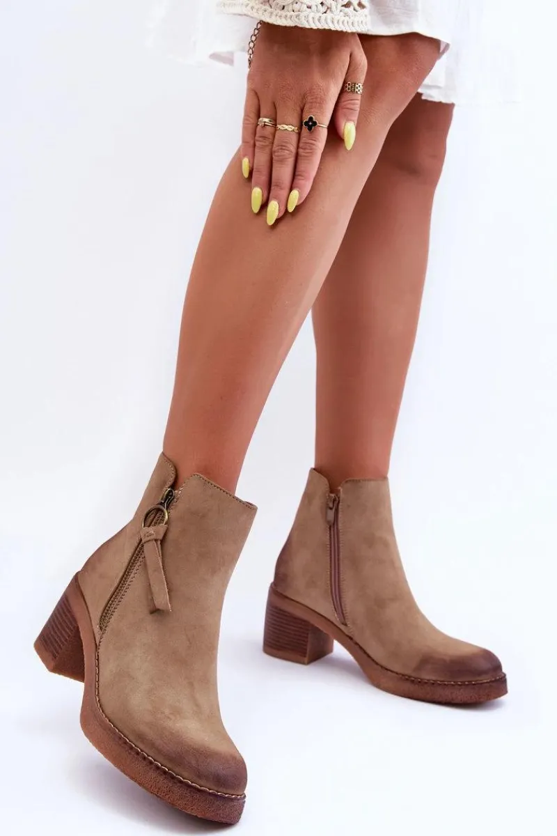 Discount Zamszowe Klasyczne Botki Damskie Beżowe Limoso Damskie Botki Ocieplane|Czarne Botki