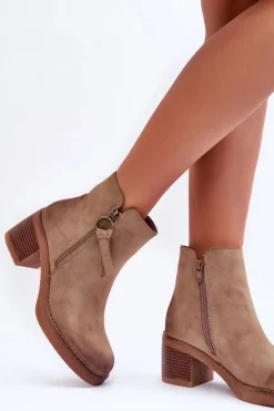 Discount Zamszowe Klasyczne Botki Damskie Beżowe Limoso Damskie Botki Ocieplane|Czarne Botki