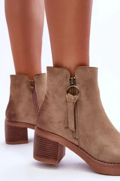 Discount Zamszowe Klasyczne Botki Damskie Beżowe Limoso Damskie Botki Ocieplane|Czarne Botki