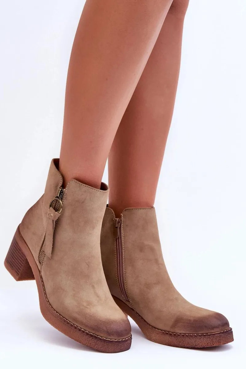 Discount Zamszowe Klasyczne Botki Damskie Beżowe Limoso Damskie Botki Ocieplane|Czarne Botki