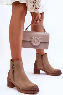 Discount Zamszowe Klasyczne Botki Damskie Beżowe Limoso Damskie Botki Ocieplane|Czarne Botki