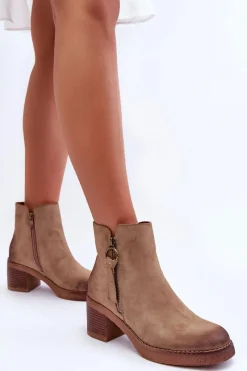 Discount Zamszowe Klasyczne Botki Damskie Beżowe Limoso Damskie Botki Ocieplane|Czarne Botki